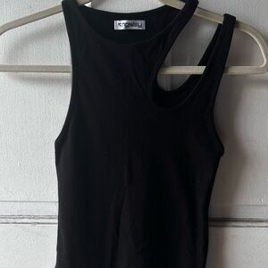 Black Asymmetric Ribbed Tank Top